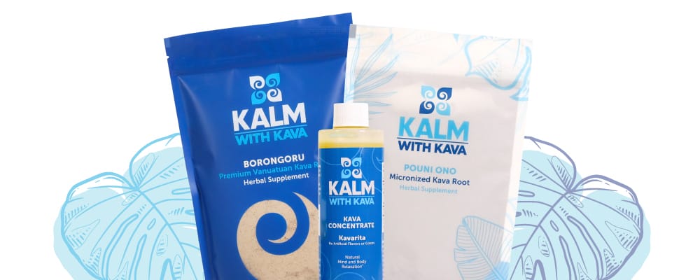 Kalm with Kava products - Borongoru Medium Grind, Pouni Ono Micronized Kava. Kavarita Kava Concentrate